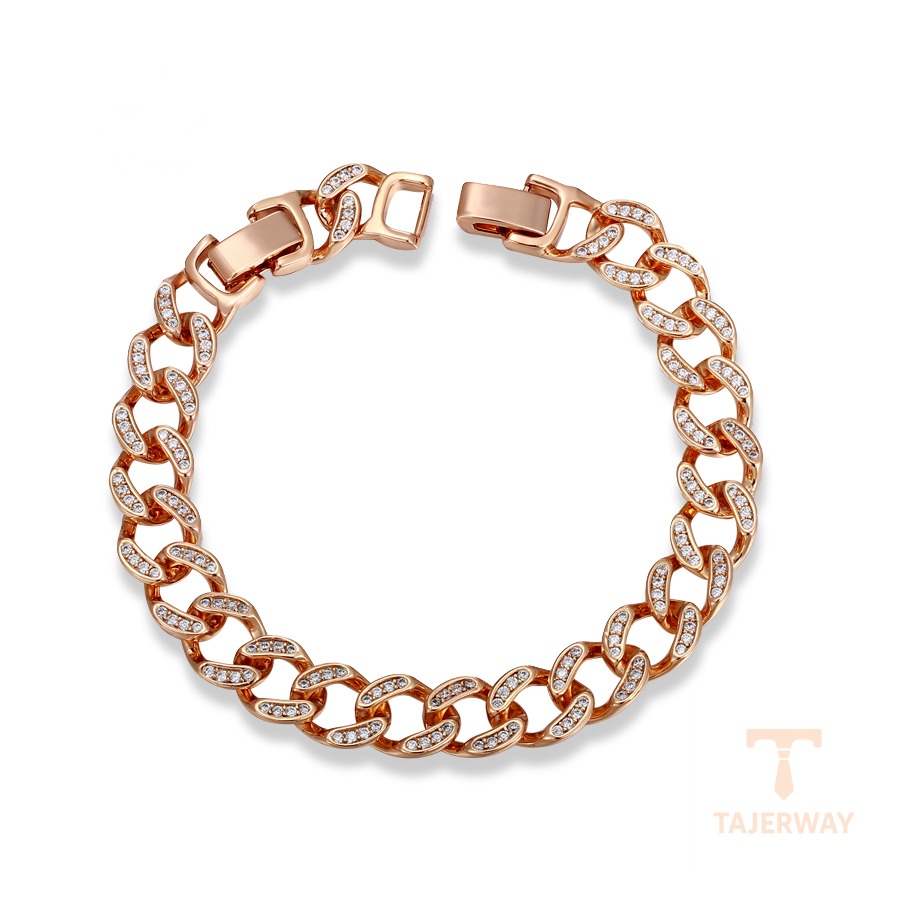 دستبند ژوپینگ رنگ طلایی طرح طلا ۱۸ عیار نگین‌دار کد X000438379