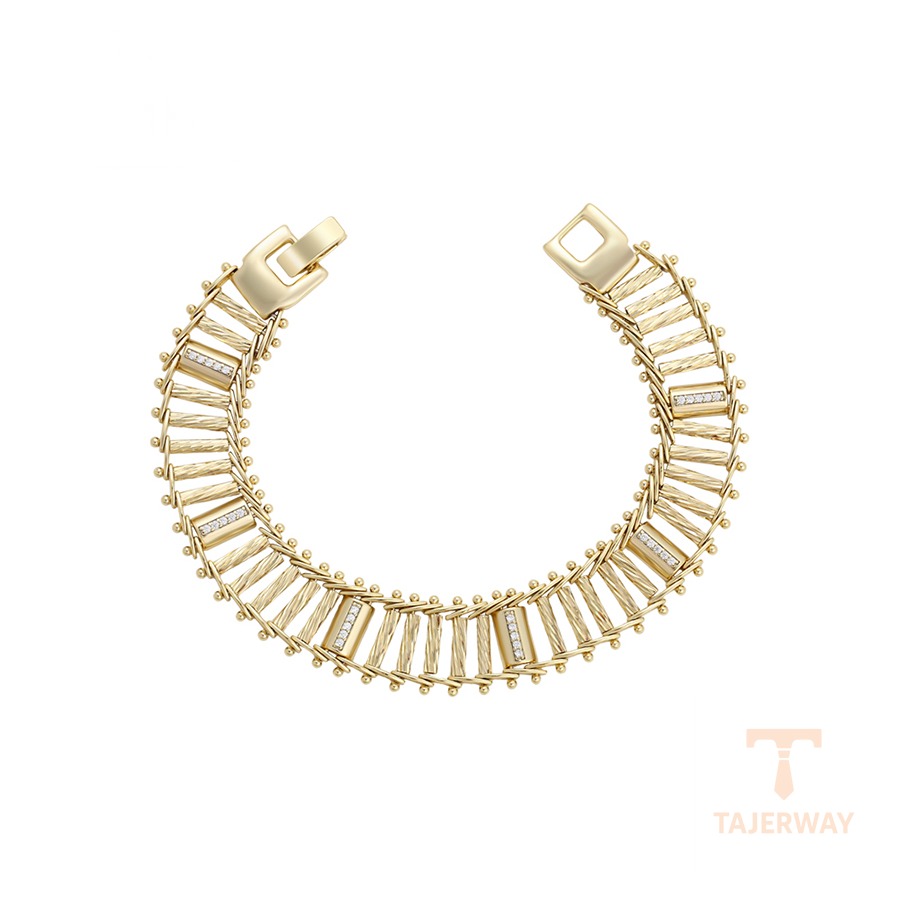 دستبند ژوپینگ رنگ طلایی طرح طلا ۱۴ عیار نگین‌دار کد X000859987