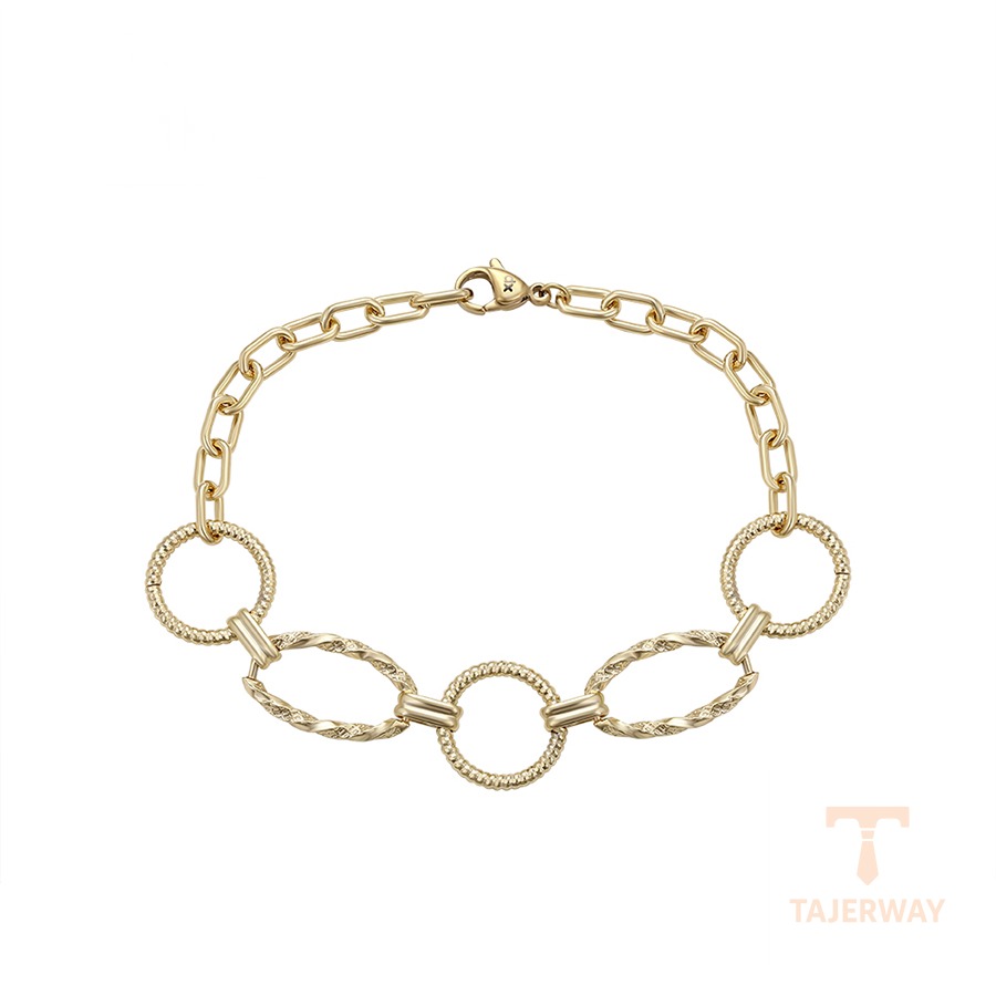 دستبند ژوپینگ رنگ طلایی طرح طلا ۱۴ عیار بدون نگین کد X000973744