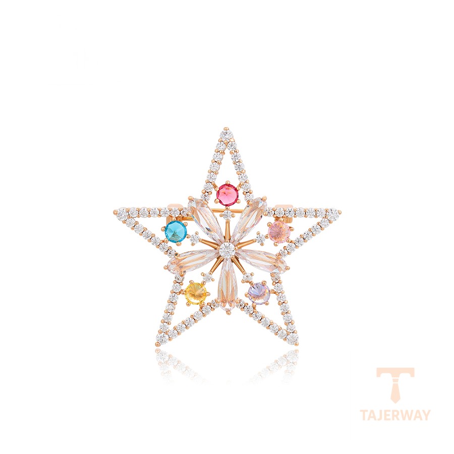 سنجاق سینه ژوپینگ رنگ طلایی طرح طلا ۱۸ عیار نگین‌دار کد X000003384