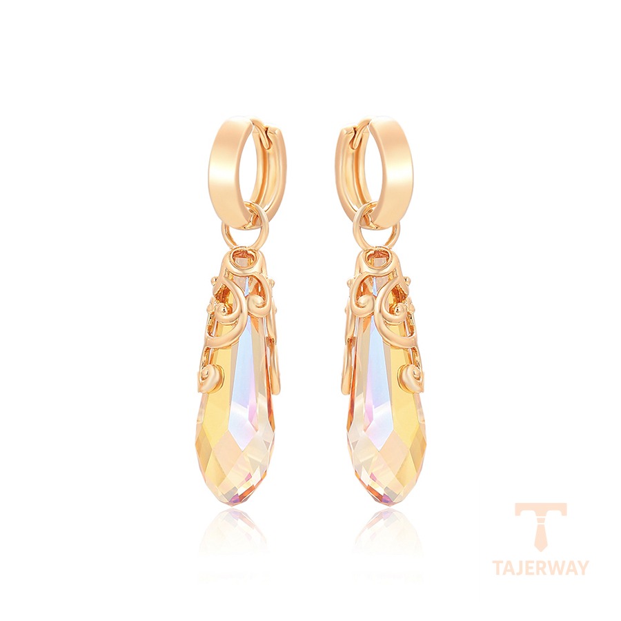 گوشواره ژوپینگ رنگ طلایی طرح طلا ۱۸ عیار نگین‌دار کد 99093-A10