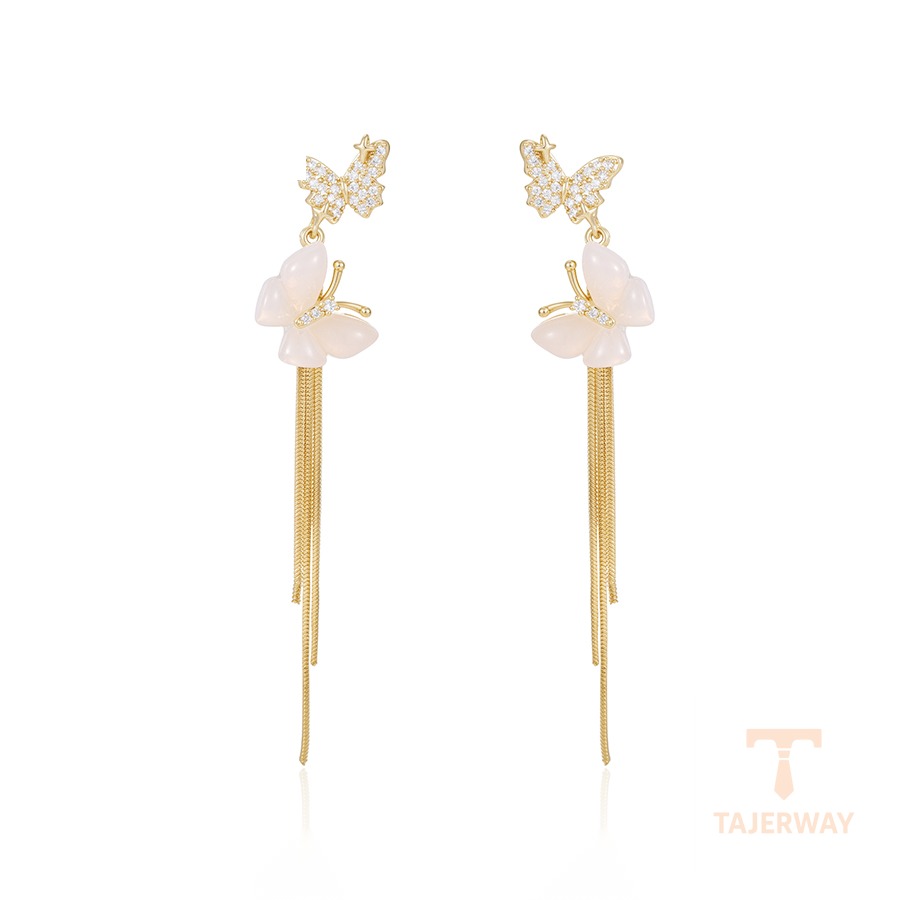 گوشواره ژوپینگ رنگ طلایی طرح طلا ۱۴ عیار نگین‌دار کد BLE-4293