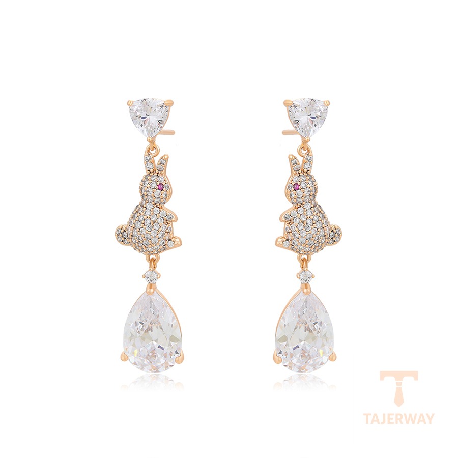 گوشواره ژوپینگ رنگ طلایی طرح طلا ۱۸ عیار نگین‌دار کد X000445104