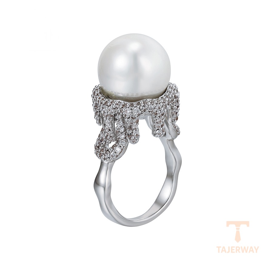 انگشتر ژوپینگ طلای سفید (رادیوم) نگین‌دار کد 14517