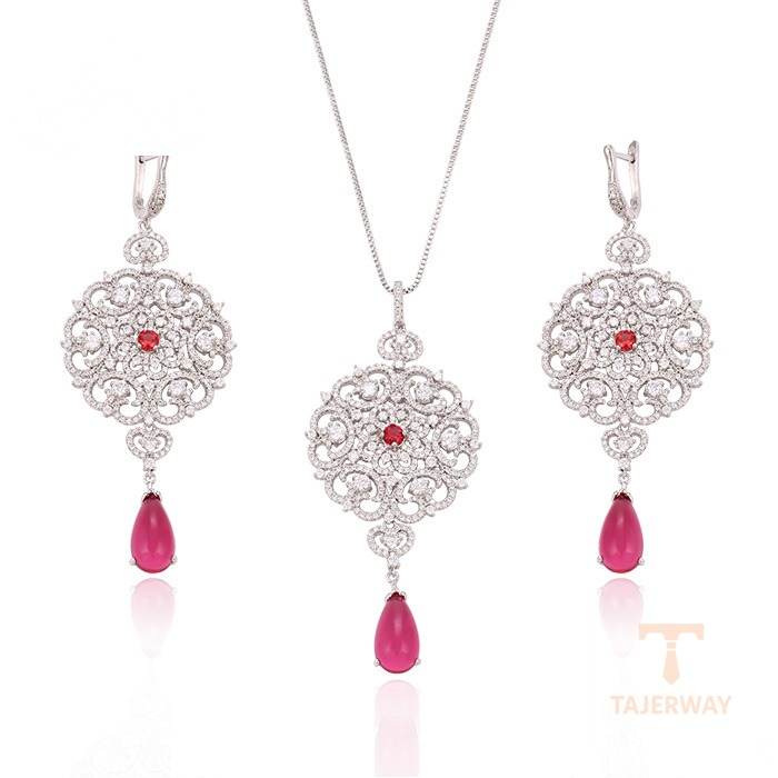 ست ژوپینگ طلای سفید (رادیوم) نگین‌دار کد 63328