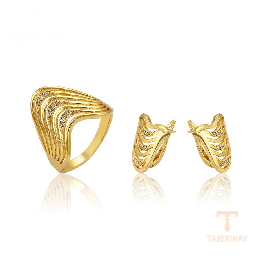 ست ژوپینگ رنگ طلایی طرح طلا ۲۴ عیار نگین‌دار کد 65229