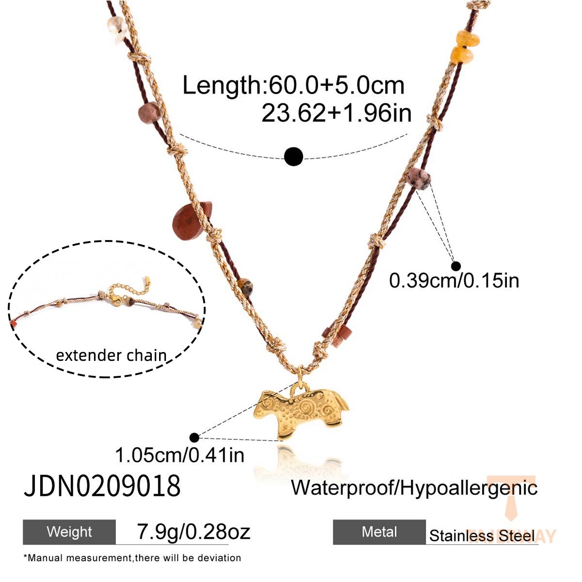 گردنبند آویزدار استیل ضدزنگ آبکاری طلای ۱۸ عیار طرح Pony وینتیج J&D - تصویر 7