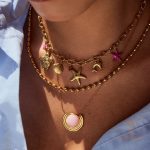 pendant_necklace استیل ضدزنگ آبکاری طلای ۱۸ عیار نگین‌دار برند J&D