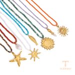 گردنبند استیل ضدزنگ ابکاری طلای ۱۸ عیار نگین‌دار برند J&D