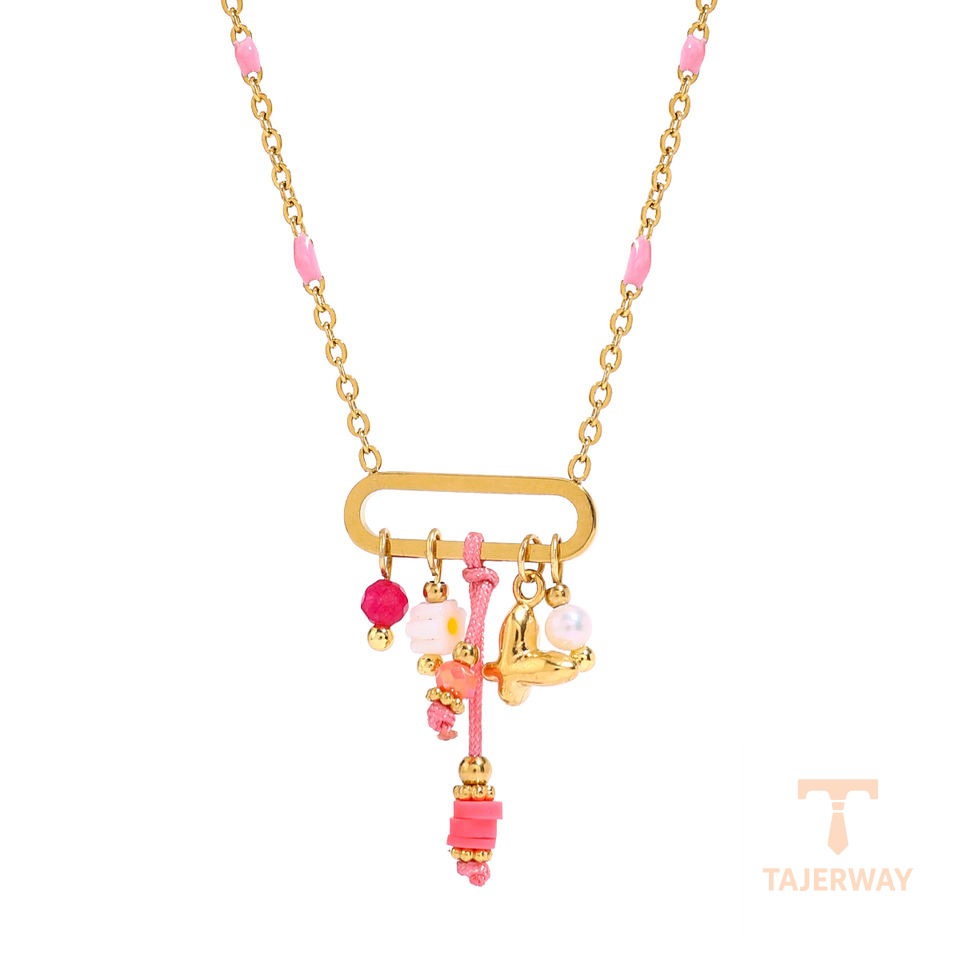 گردنبند استیل ضدزنگ ابکاری طلای ۱۸ عیار نگین‌دار برند J&D