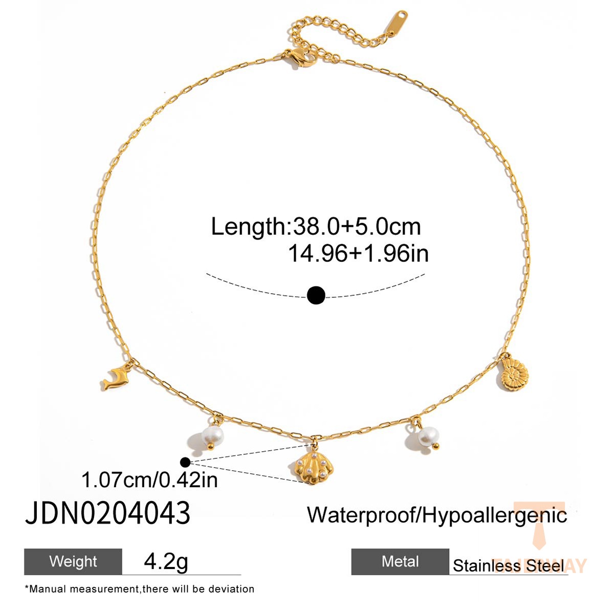 گردنبند زنجیری شیرین با آبکاری طلای ۱۸ عیار و طرح صدف J&D - تصویر 7