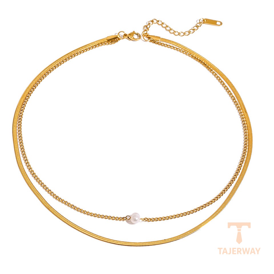 گردنبند استیل ضدزنگ آبکاری طلای ۱۸ عیار نگین‌دار برند J&D