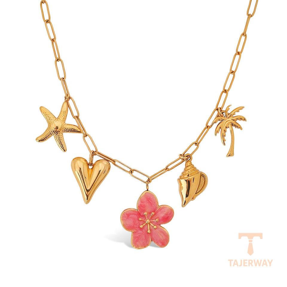 گردنبند استیل ضدزنگ ابکاری طلای ۱۸ عیار نگین‌دار برند J&D