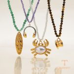 گردنبند استیل ضدزنگ ابکاری طلای ۱۸ عیار نگین‌دار برند J&D