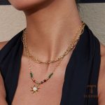 گردنبند استیل ضدزنگ ابکاری طلای ۱۸ عیار نگین‌دار برند J&D