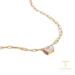 تصویر محصول گردنبند طرح قطره‌ای آبکاری طلای ۲۴ عیار نگین‌دار برند J&D