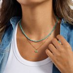 گردنبند استیل ضدزنگ ابکاری طلای ۱۸ عیار نگین‌دار برند J&D