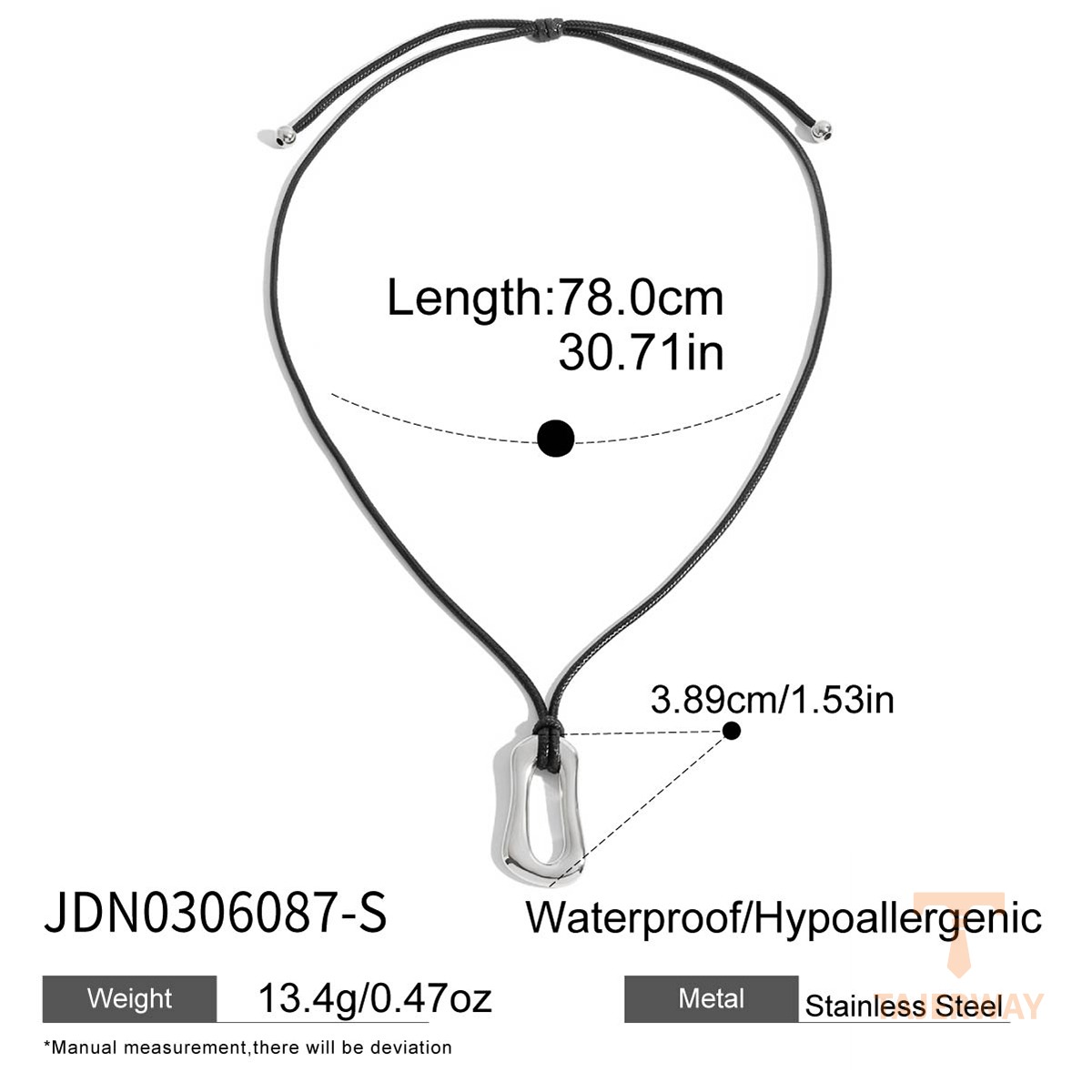 گردنبند پلاکدار طرح O با زنجیر طنابی مشکی و آبکاری طلای ۱۸ عیار J&D - تصویر 8