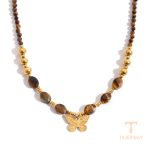 گردنبند استیل ضدزنگ ابکاری طلای ۱۸ عیار نگین‌دار برند J&D