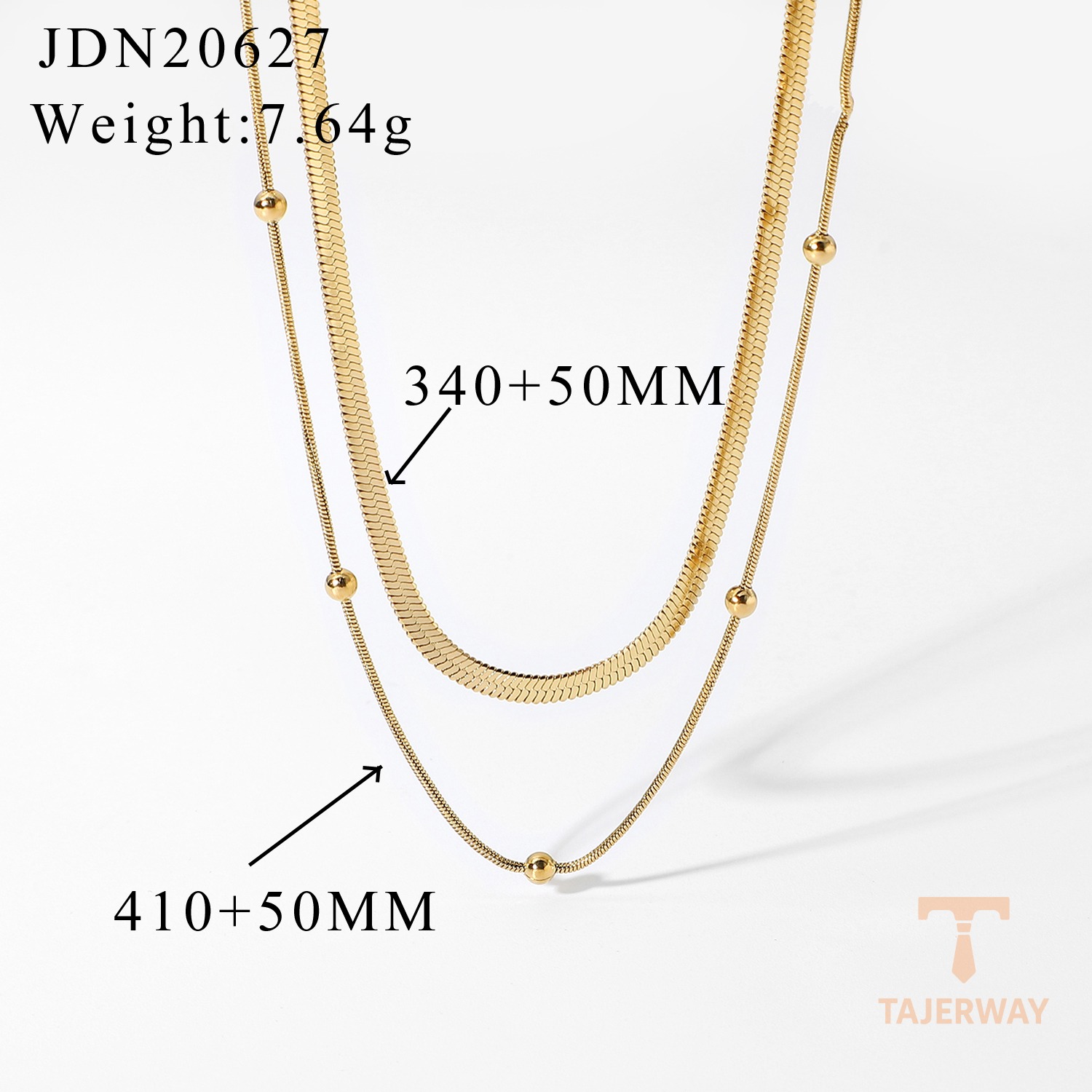 گردنبند دو لایه از استیل ضدزنگ با آبکاری طلای ۱۴ عیار برند J&D - تصویر 7