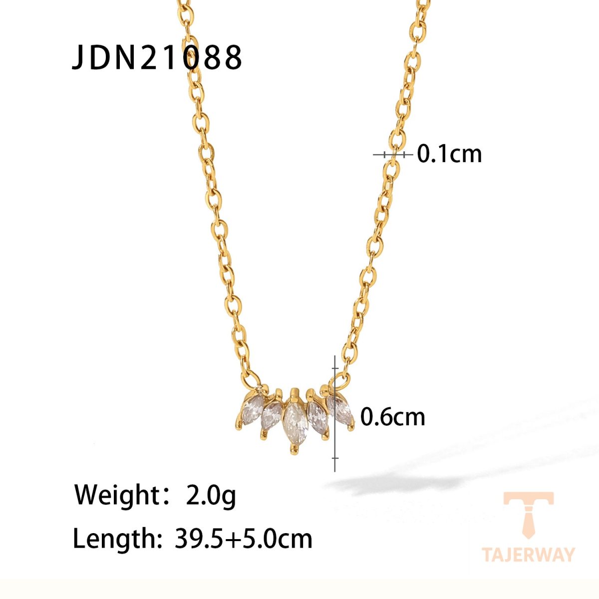 گردنبند ظریف با نگین زیرکن از استیل ضدزنگ با آبکاری طلای ۱۸ عیار برند J&D - تصویر 7