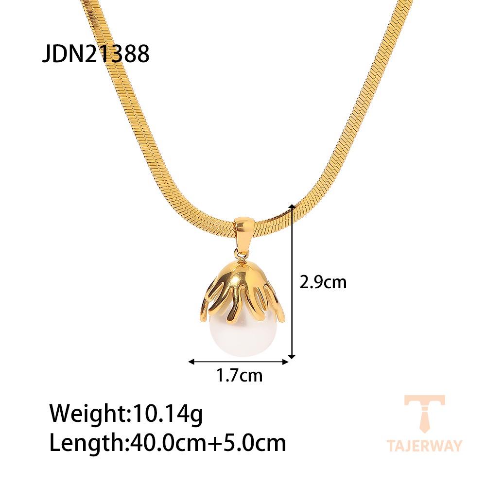 گردنبند مروارید باروک و گل با زنجیر اسنیک و آبکاری طلای ۱۸ عیار J&D - تصویر 7