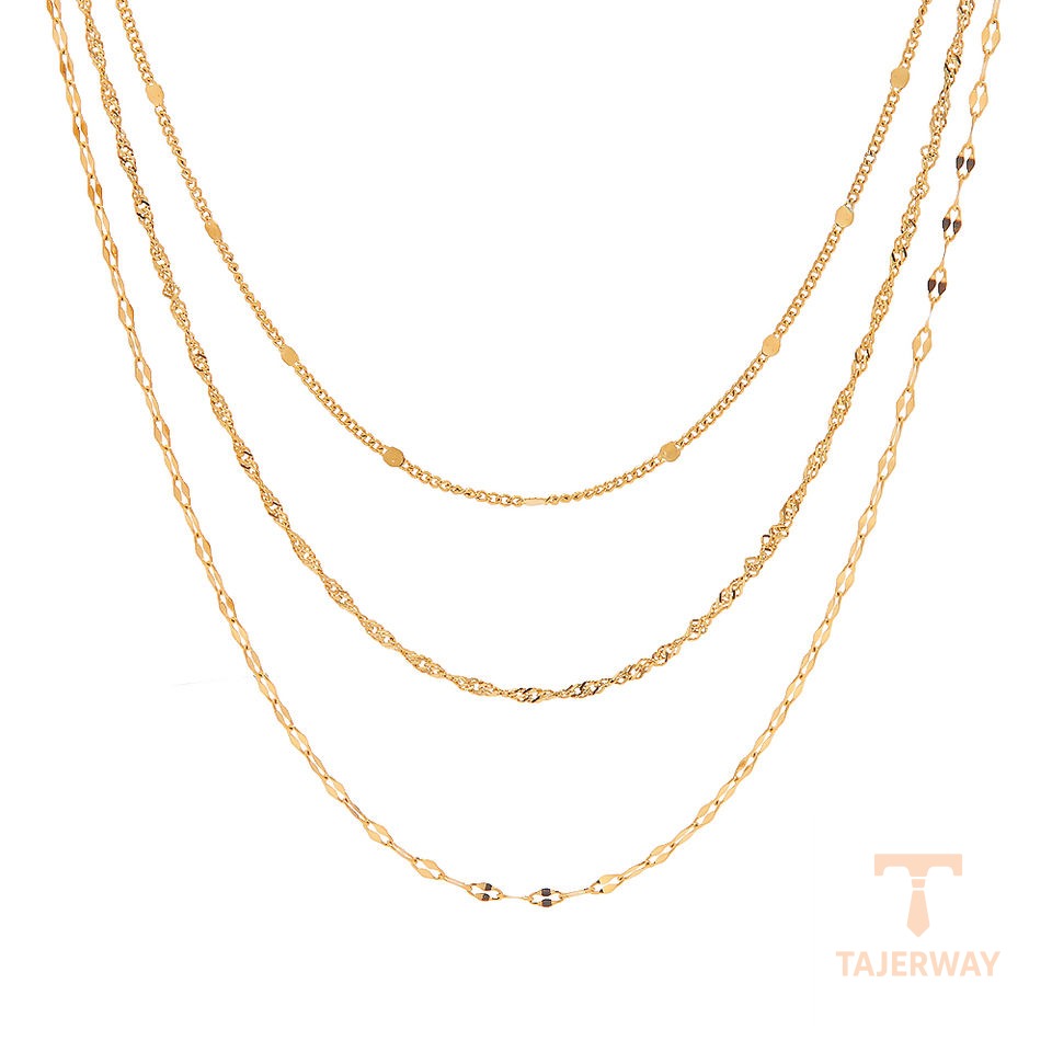 گردنبند استیل ضدزنگ آبکاری طلای ۱۸ عیار نگین‌دار برند J&D