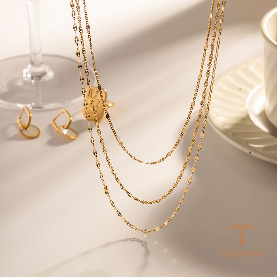زاویه دیگر گردنبند استیل ضدزنگ آبکاری طلای ۱۸ عیار برند J&D