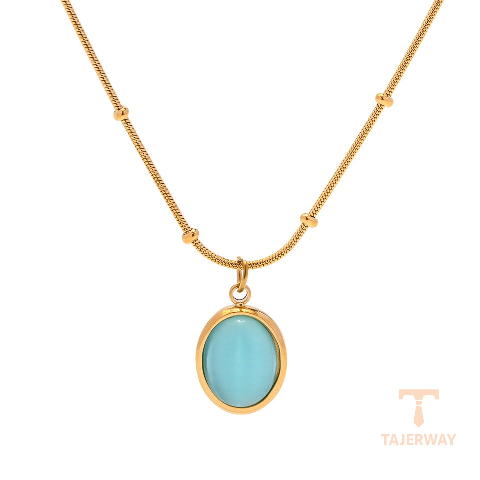 گردنبند استیل ضدزنگ ابکاری طلای ۱۸ عیار نگین‌دار برند J&D