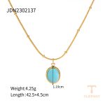 گردنبند زنجیری آویزدار مهره‌ای و زنجیر کابلی با نگین زیرکن آبی و آبکاری طلای ۱۸ عیار J&D - تصویر 7