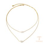 گردنبند استیل ضدزنگ آبکاری طلای ۱۸ عیار نگین‌دار برند J&D