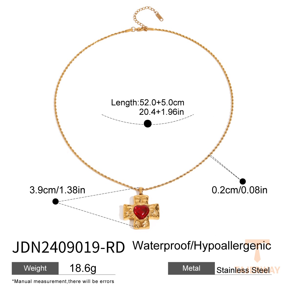 گردنبند پلاکدار نگین اتمی زیرکن و زنجیر کابلی آبکاری طلای ۱۸ عیار J&D - تصویر 9