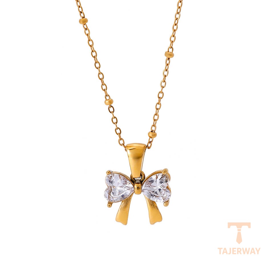 گردنبند استیل ضدزنگ آبکاری طلای ۲۴ عیار نگین‌دار برند J&D