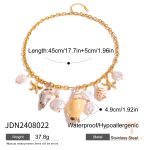 گردنبند پلاک‌دار طرح ستاره دریایی و طرح دریایی با مروارید مصنوعی و مهره صدفی طبیعی از استیل ضدزنگ با آبکاری طلای ۱۸ عیار PVD برند J&D - تصویر 7