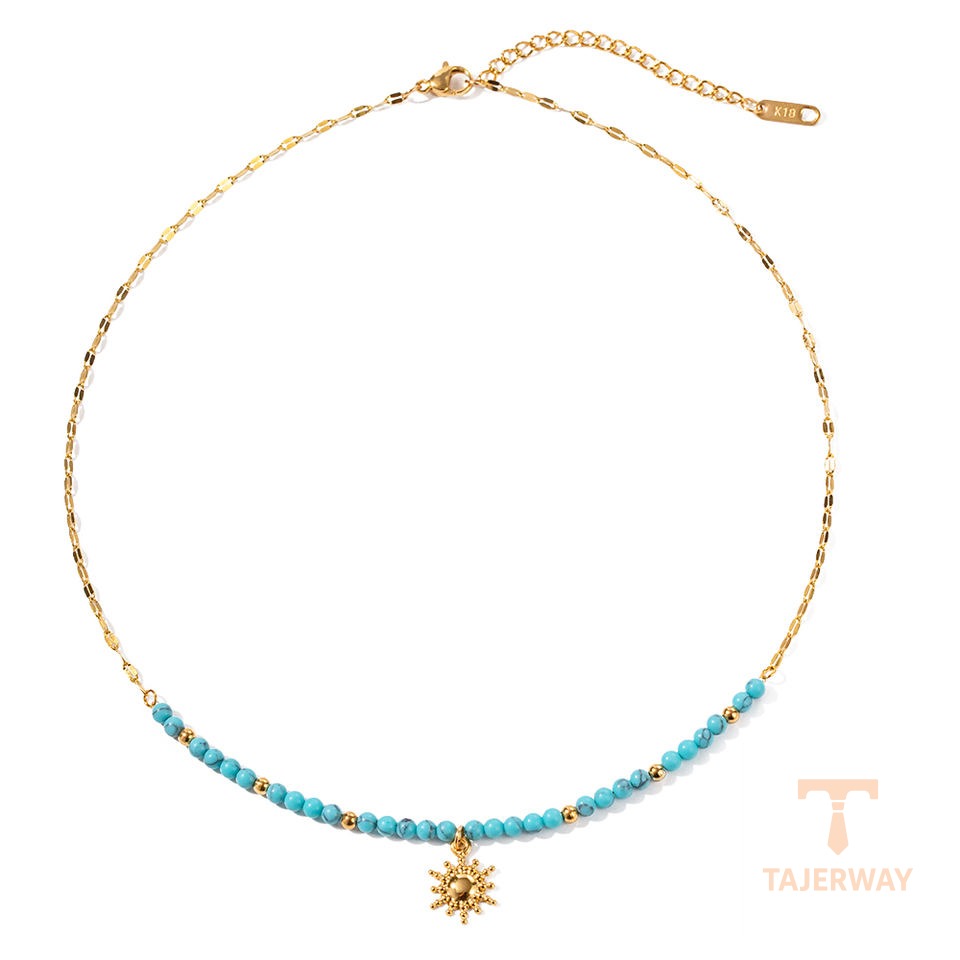 گردنبند استیل ضدزنگ ابکاری طلای ۱۸ عیار نگین‌دار برند J&D