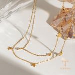 گردنبند استیل ضدزنگ آبکاری طلای ۱۸ عیار نگین‌دار برند J&D