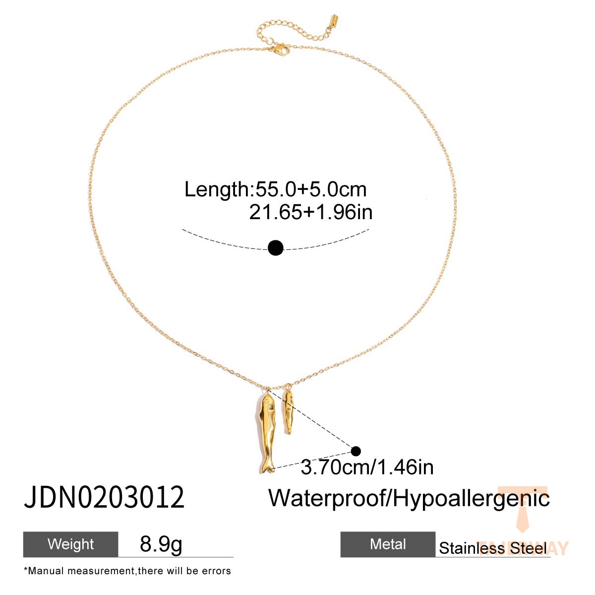 گردنبند پلاکدار طرح ماهی بزرگ و کوچک با آبکاری طلای ۱۸ عیار J&D - تصویر 7