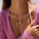 گردنبند استیل ۳۰۴ (304) ابکاری طلای ۱۸ عیار نگین‌دار برند J&D