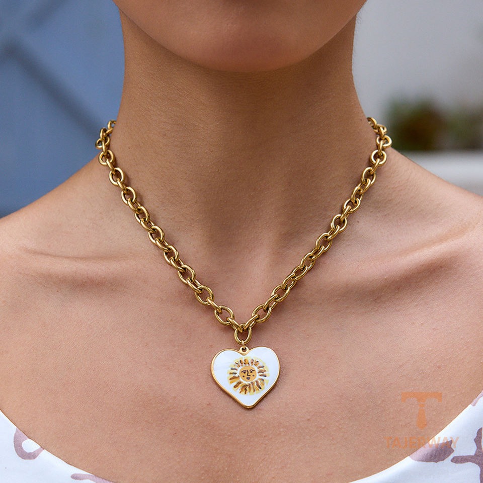 گردنبند استیل ضدزنگ ابکاری طلای ۱۸ عیار نگین‌دار برند J&D