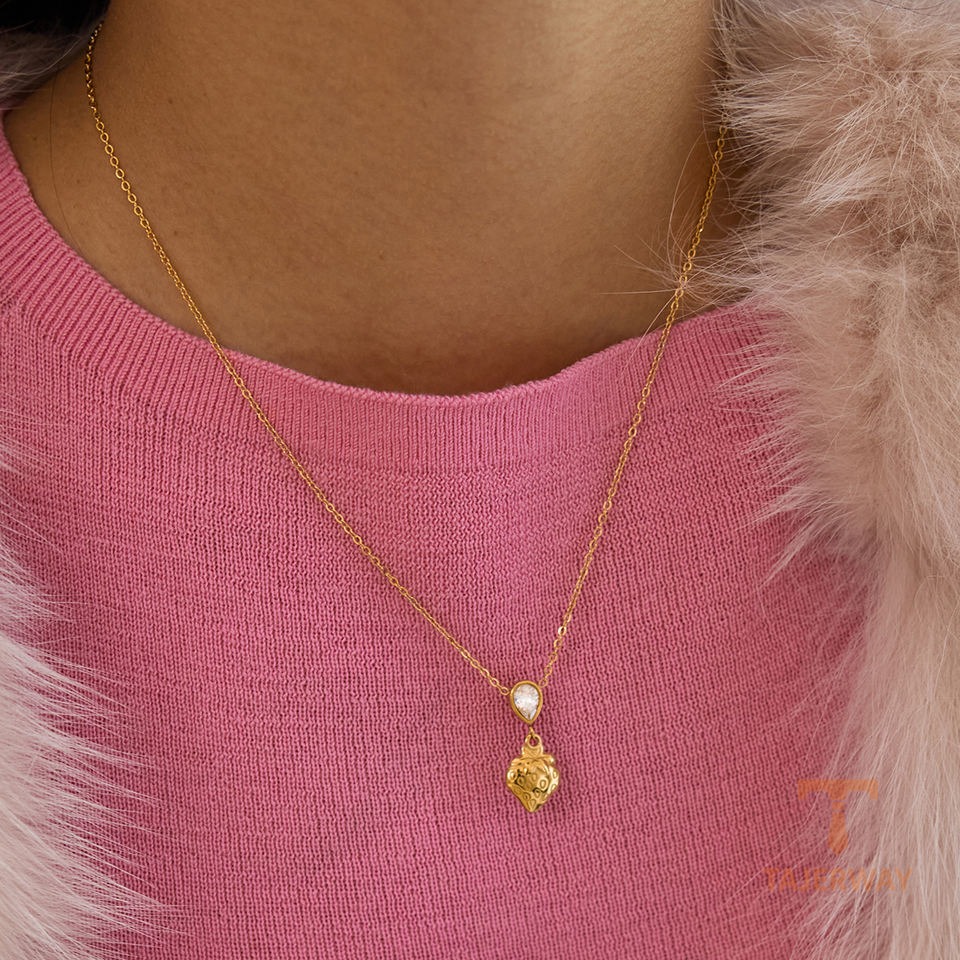 گردنبند استیل ضدزنگ آبکاری طلای ۲۴ عیار نگین‌دار برند J&D