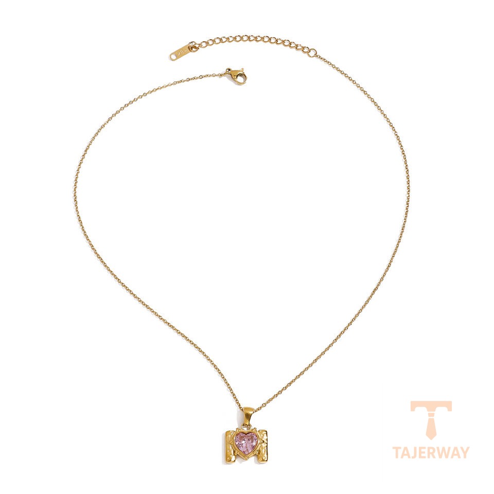 گردنبند استیل ضدزنگ آبکاری طلای ۲۴ عیار نگین‌دار برند J&D