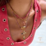 گردنبند استیل ضدزنگ ابکاری طلای ۱۸ عیار نگین‌دار برند J&D