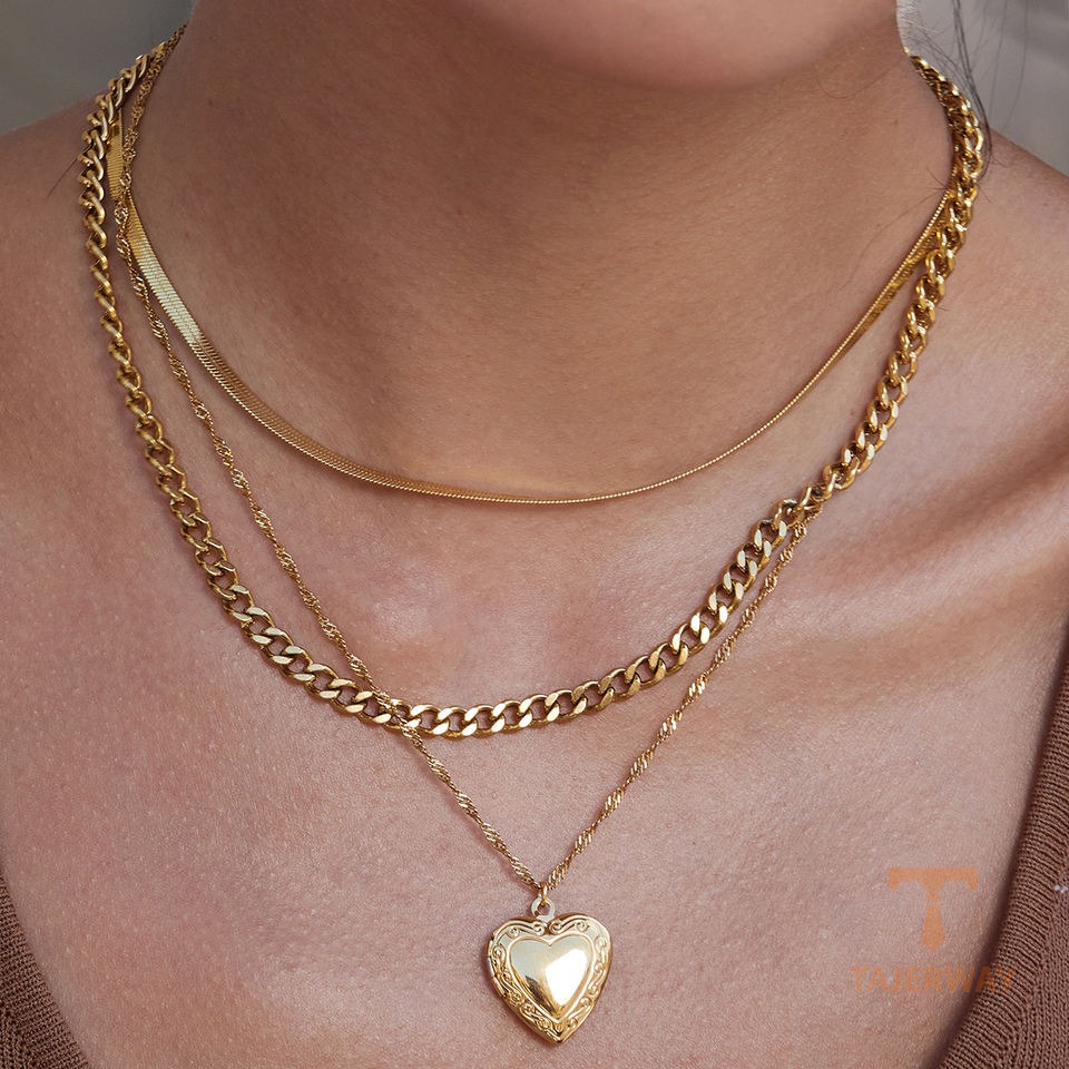 گردنبند استیل ضدزنگ ابکاری طلای ۱۸ عیار برند J&D