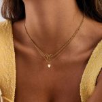 تصویر محصول گردنبند قلب | طرح پاپیون آبکاری طلای ۲۴ عیار برند J&D