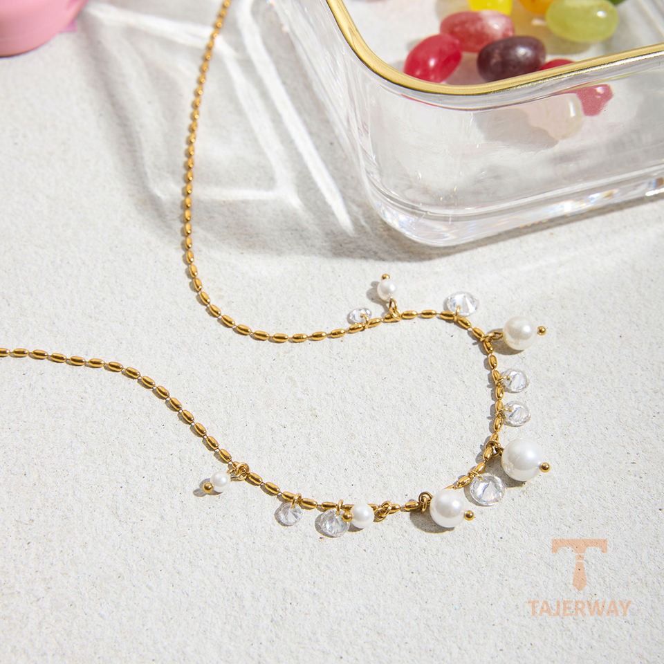 گردنبند استیل ضدزنگ آبکاری طلای ۲۴ عیار نگین‌دار برند J&D