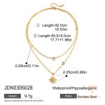 گردنبند استیل ضدزنگ آبکاری طلای ۱۸ عیار با پلاک خورشید و نگین کریستالی سفید دو لایه J&D - تصویر 7