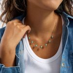 گردنبند استیل ضدزنگ آبکاری طلای ۲۴ عیار نگین‌دار برند J&D