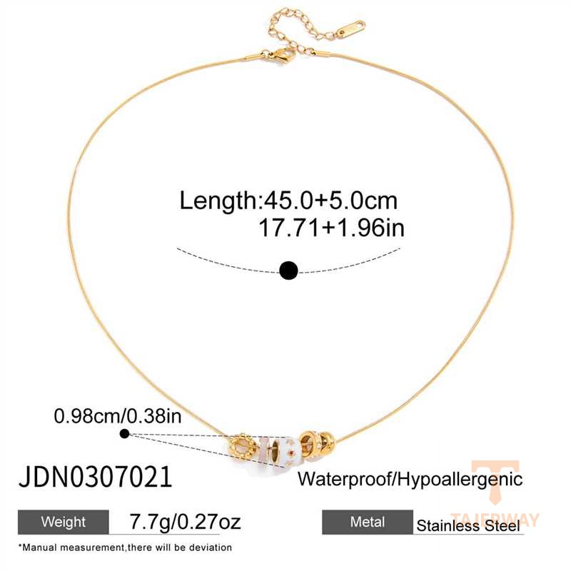 گردنبند استیل ضدزنگ آبکاری طلای ۱۸ عیار با نگین کریستالی و مهرههای لعابدار ستارهای J&D - تصویر 7