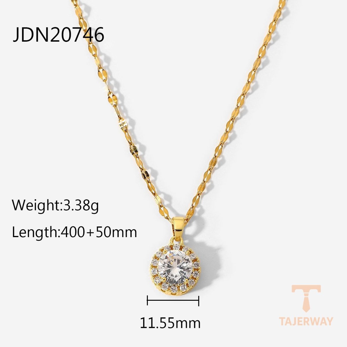 گردنبند پلاک‌دار دایره‌ای سفید با نگین اتمی زیرکن و آبکاری طلای ۱۸ عیار ضد آب J&D - تصویر 7