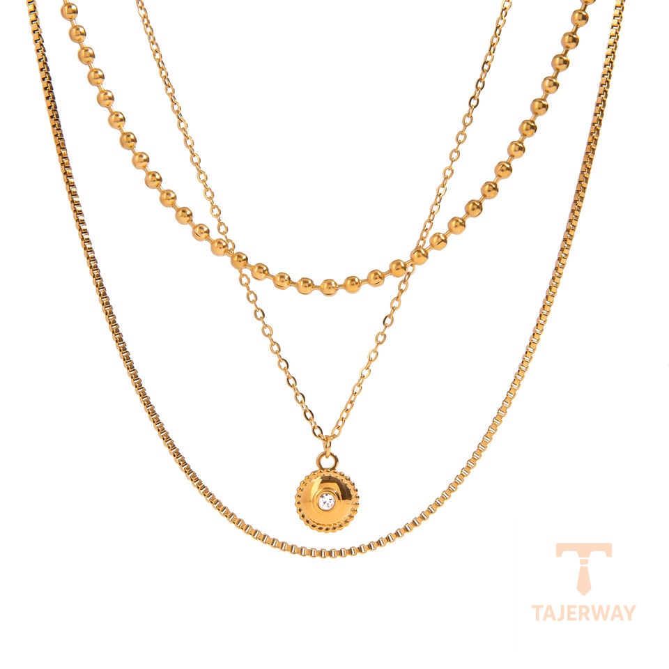 گردنبند استیل ضدزنگ آبکاری طلای ۱۸ عیار نگین‌دار برند J&D